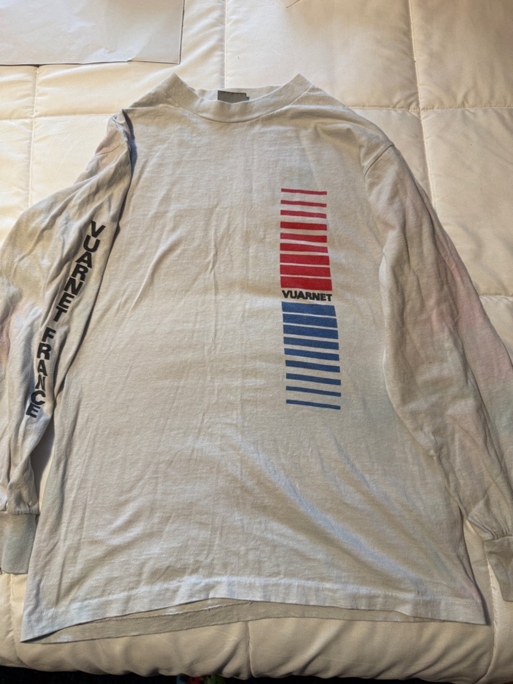 Vuarnet White Long Sleeve Tee with Red & Blue Graphic Stripes